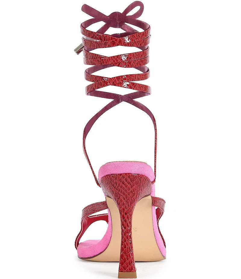 Azalea Wang Otrisse Snake Print Ankle Wrap Thong Dress Sandals