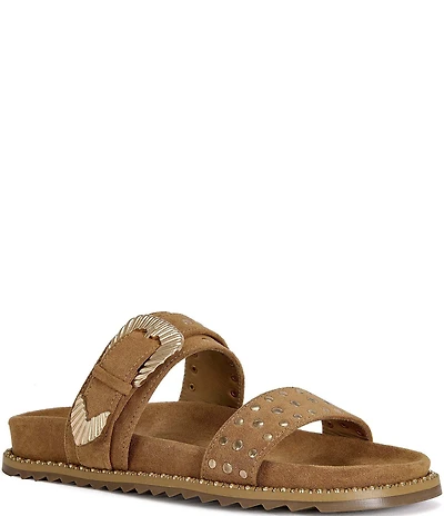 Azalea Wang Pallas Studded Buckle Strap Slide Sandals