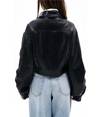 Azalea Wang Papoose-Black Soft Faux Leather Envelope Collar Belted Oversize Fit Moto Jacket