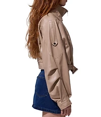 Azalea Wang Papoose Soft Faux Leather Envelope Collar Belted Oversize Fit Moto Jacket