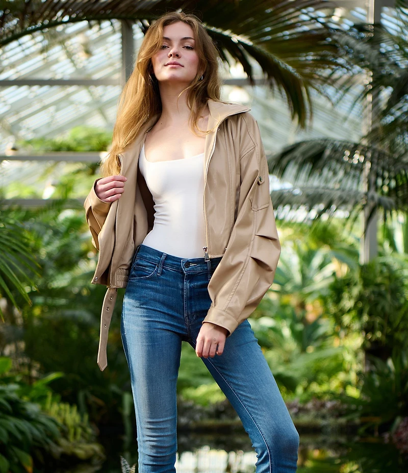 Azalea Wang Papoose Soft Faux Leather Envelope Collar Belted Oversize Fit Moto Jacket