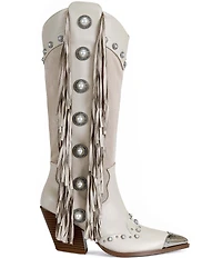 Azalea Wang Pelagius Studded Pearl Embellished Fringe Western Boots