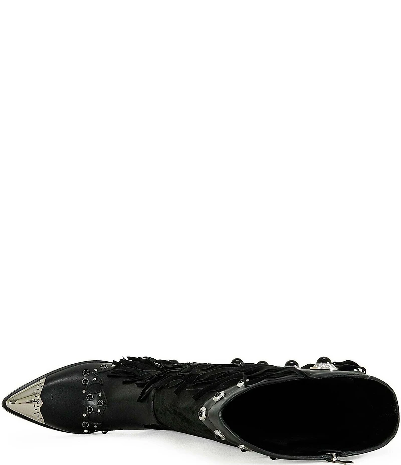 Azalea Wang Pelagius Studded Mixed Fringe Western Boots
