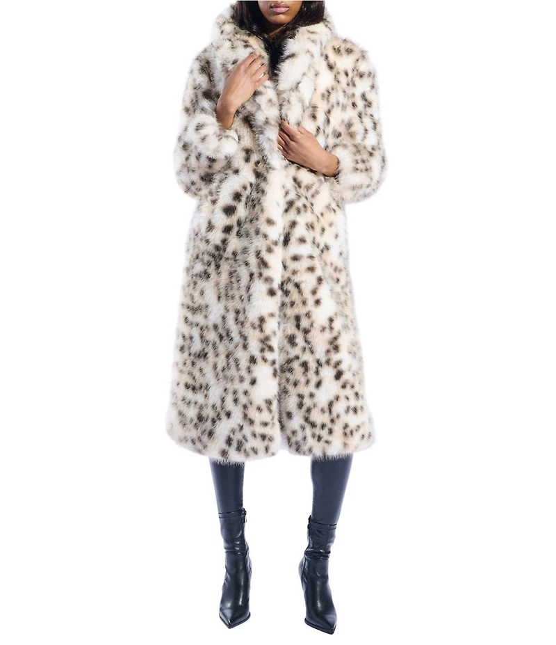 Azalea Wang Pepper Snow Leopard Faux Fur Oversize Maxi Coat