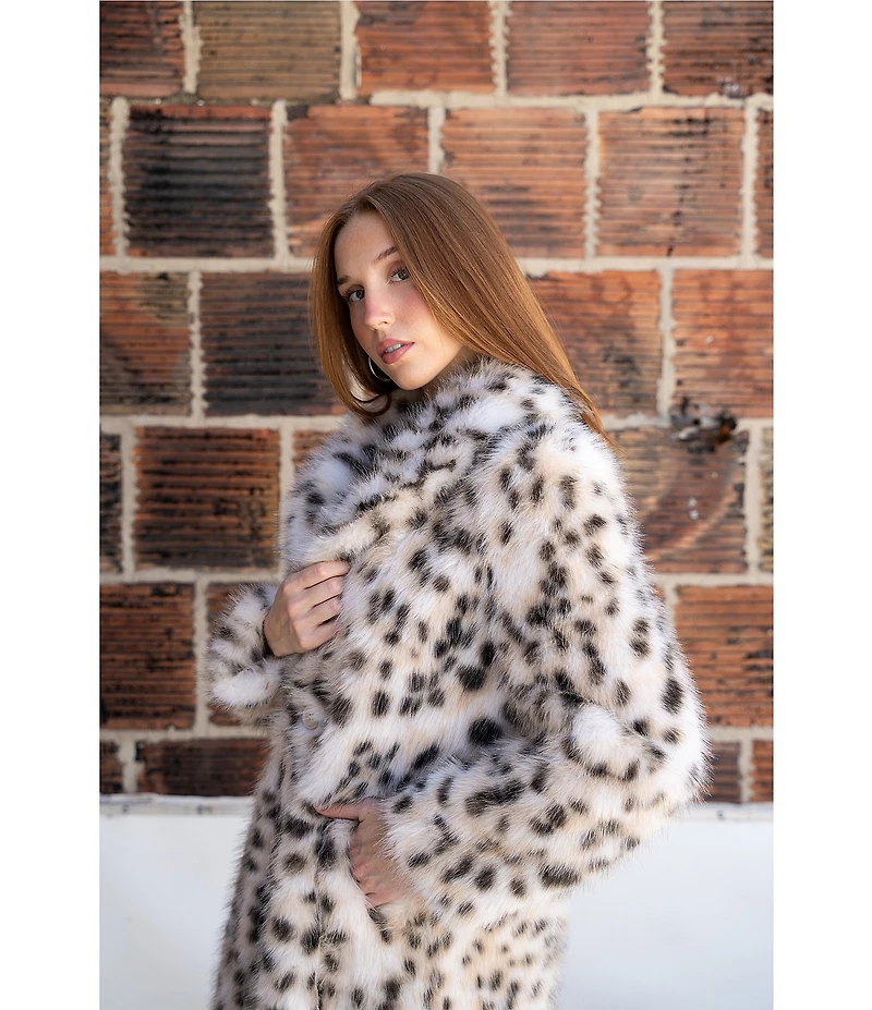 Azalea Wang Pepper Snow Leopard Faux Fur Oversize Maxi Coat