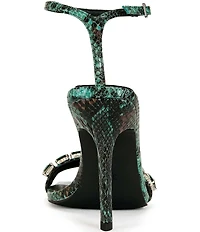 Azalea Wang Periis Snake Print Ankle Strap Jeweled Dress Sandals