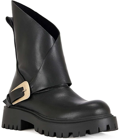 Azalea Wang Phrixus Asymmetrical Shaft Moto Mid Boots