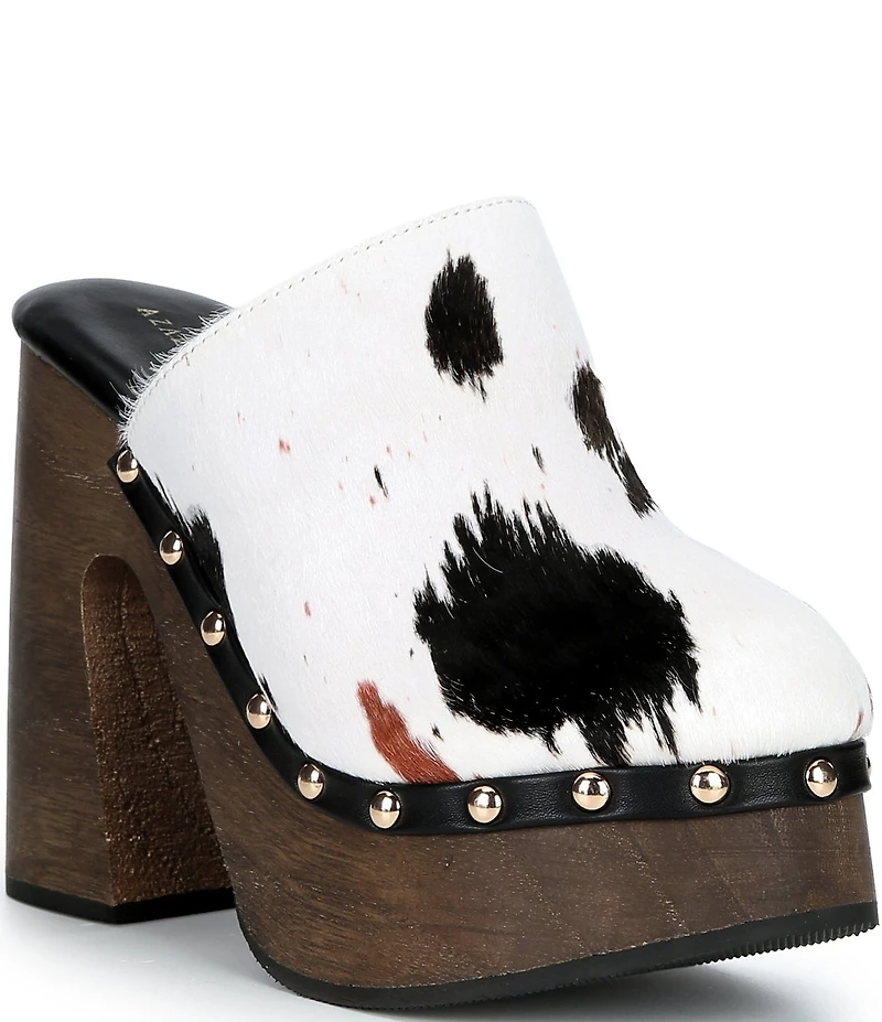Azalea Wang Picard Cow Print Calf Hair Platform Mules