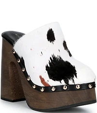 Azalea Wang Picard Cow Print Calf Hair Platform Mules