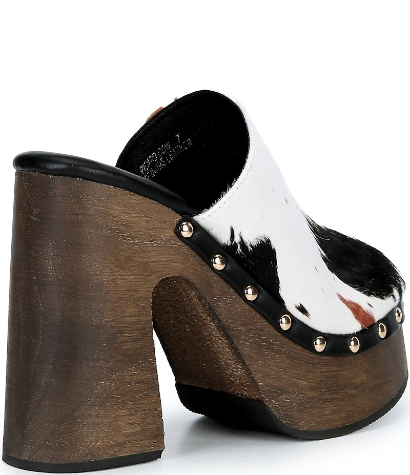 Azalea Wang Picard Cow Print Calf Hair Platform Mules