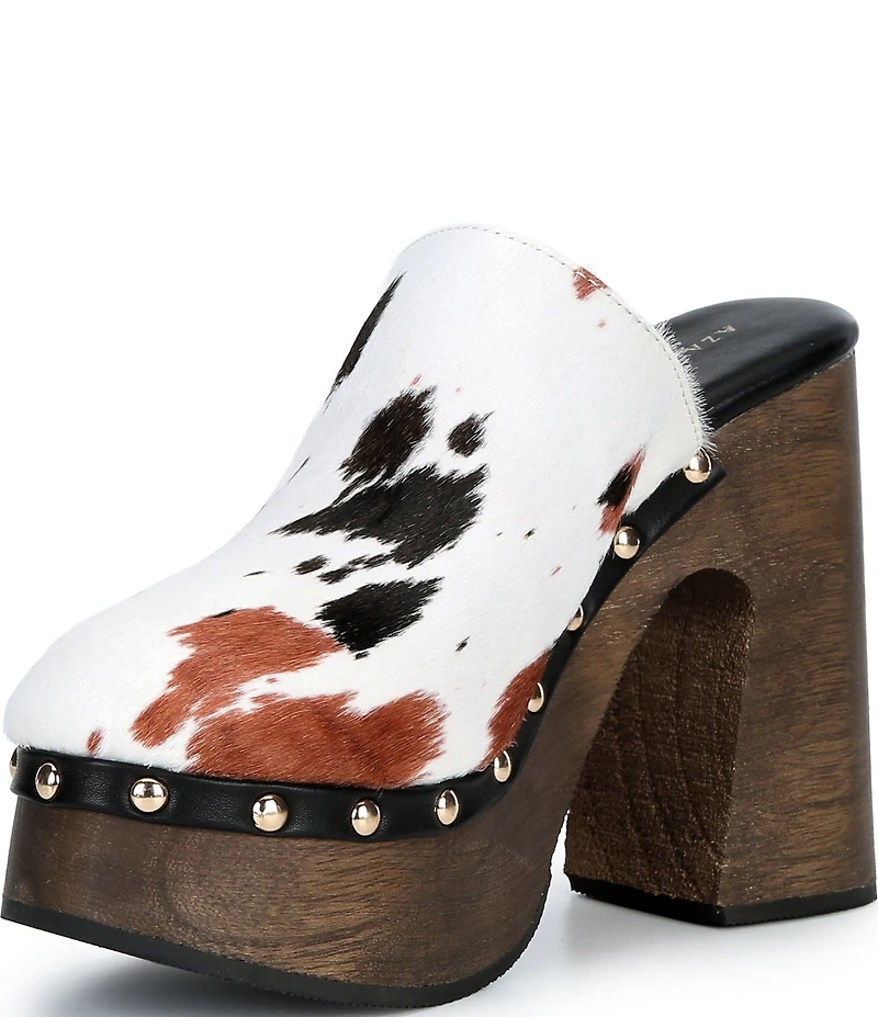 Azalea Wang Picard Cow Print Calf Hair Platform Mules