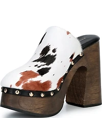 Azalea Wang Picard Cow Print Calf Hair Platform Mules