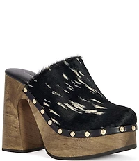 Azalea Wang Picard Deer Print Calf Hair Platform Block Heel Mules