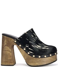 Azalea Wang Picard Deer Print Calf Hair Platform Block Heel Mules