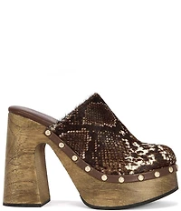 Azalea Wang Picard Snake Print Calf Hair Platform Block Heel Mules