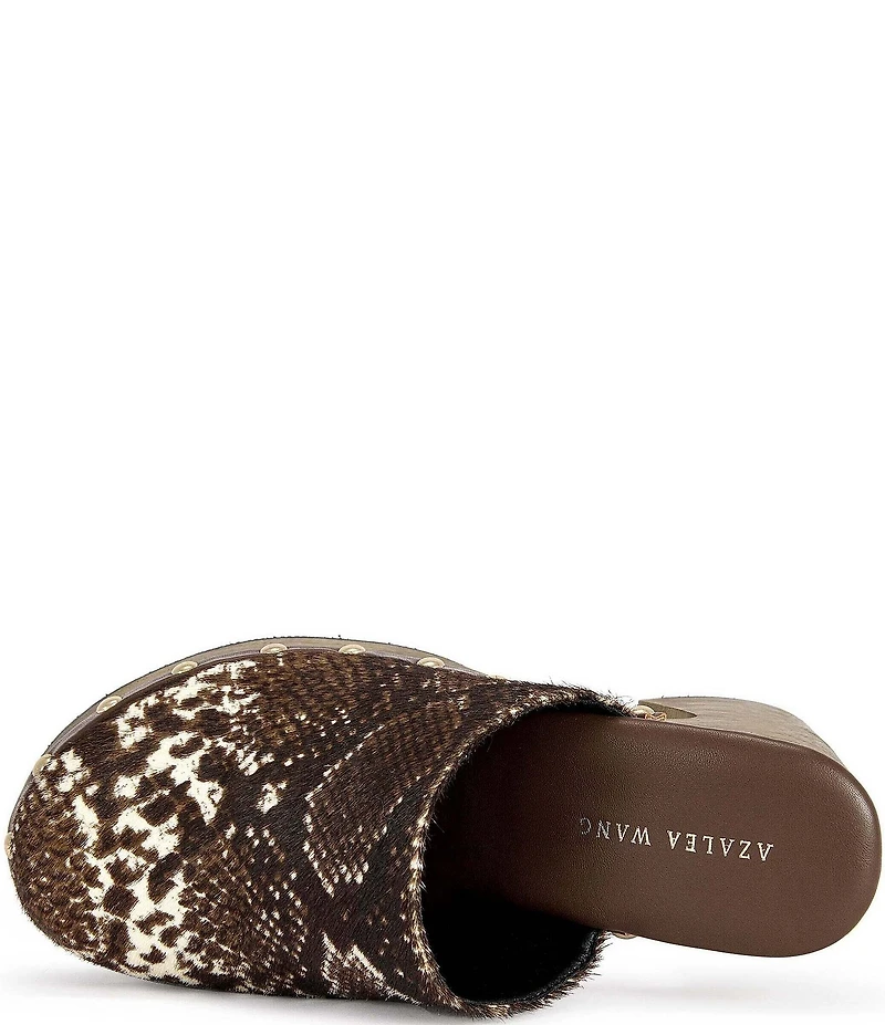Azalea Wang Picard Snake Print Calf Hair Platform Block Heel Mules