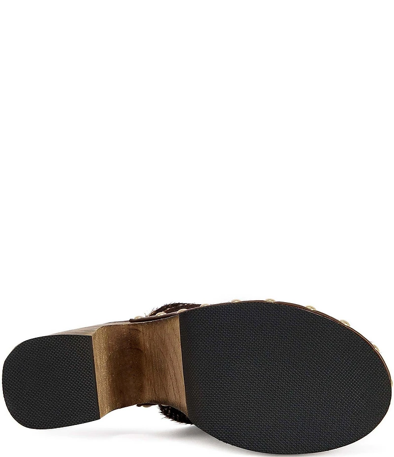 Azalea Wang Picard Snake Print Calf Hair Platform Block Heel Mules