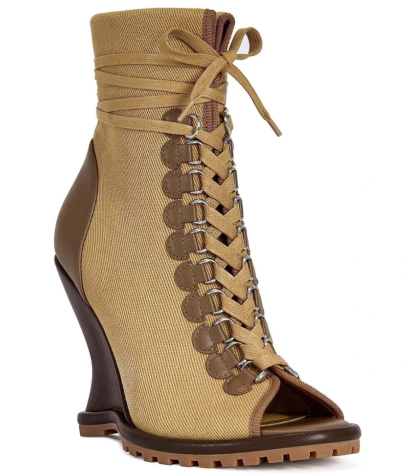 Azalea Wang Pingree Wraparound Lace Up Peep Toe Sculpted Wedge Booties