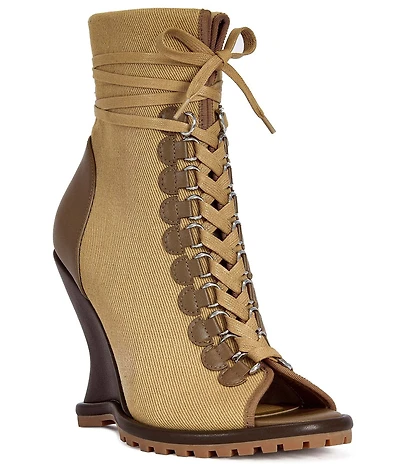 Azalea Wang Pingree Wraparound Lace Up Peep Toe Sculpted Wedge Booties