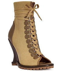 Azalea Wang Pingree Wraparound Lace Up Peep Toe Sculpted Wedge Booties