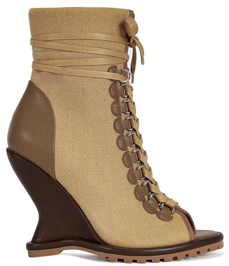 Azalea Wang Pingree Wraparound Lace Up Peep Toe Sculpted Wedge Booties