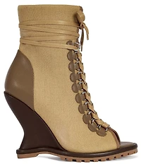 Azalea Wang Pingree Wraparound Lace Up Peep Toe Sculpted Wedge Booties