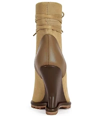 Azalea Wang Pingree Wraparound Lace Up Peep Toe Sculpted Wedge Booties