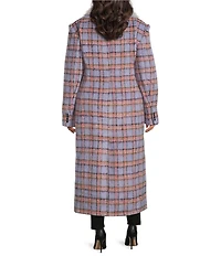 Azalea Wang Plus Size Alyssa Lavender Plaid Faux Fur Shawl Collar Tailored Fit Button Front Coat