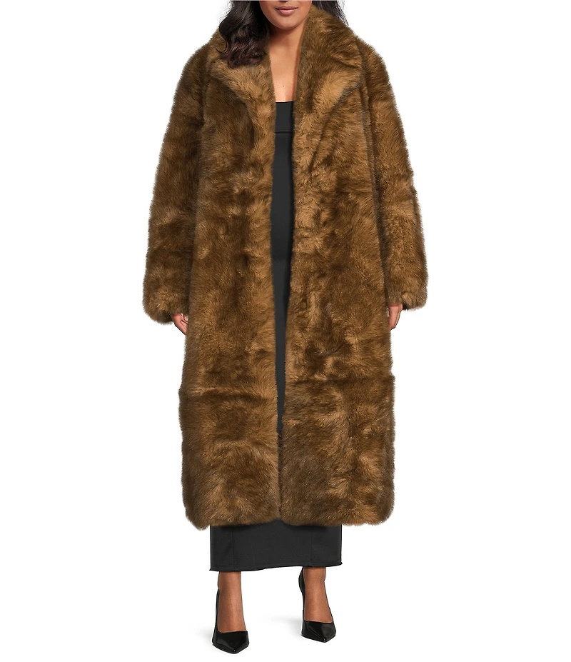 Azalea Wang Plus Size Archer Faux Fur Oversize Shawl Collar Maxi Trench Coat