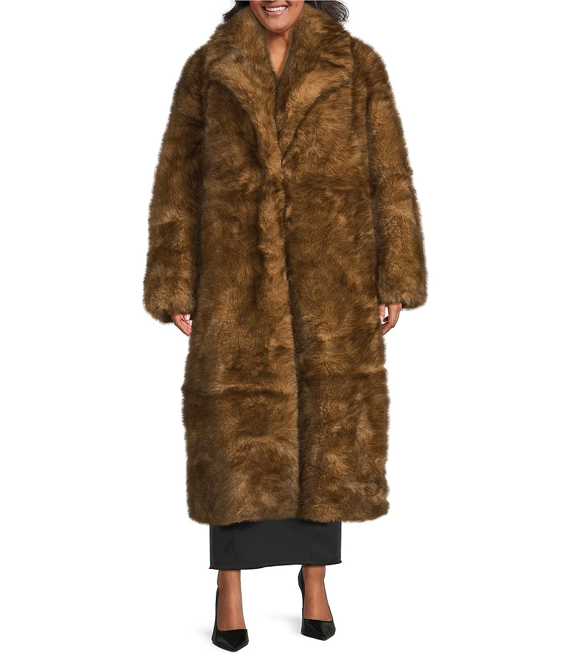 Azalea Wang Plus Size Archer Faux Fur Oversize Shawl Collar Maxi Trench Coat