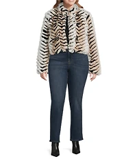 Azalea Wang Plus Size Argyll Beige Faux Fur Stiff Collar Long Sleeves Three Belted Moto Jacket