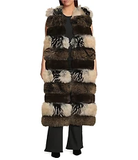 Azalea Wang Plus Size Aspen Faux Fur Brown Zigzag Multi Print Oversize Long Vest