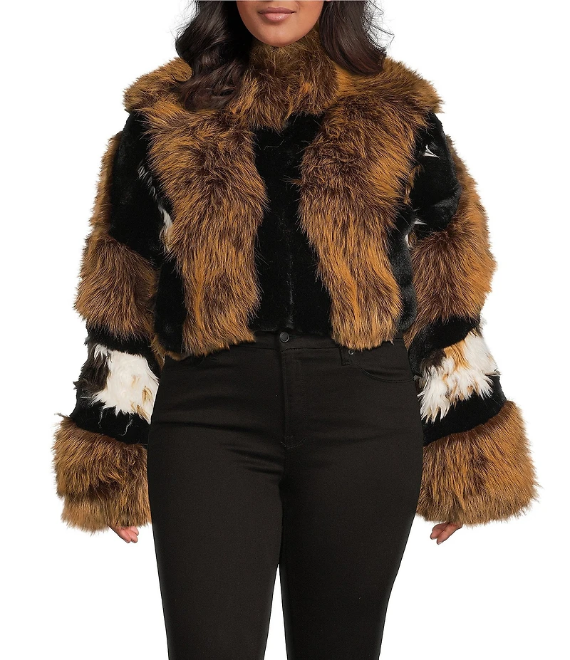 Azalea Wang Plus Size Chiara Brown Faux Fur High Collared Bolero Jacket