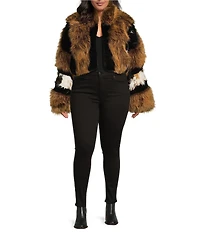 Azalea Wang Plus Size Chiara Brown Faux Fur High Collared Bolero Jacket