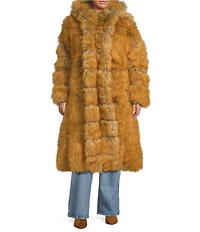 Azalea Wang Plus Size Elizabeth Tan Faux Fur Hooded Neck Oversize Snap Front Trench Coat