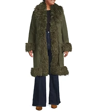 Azalea Wang Plus Size Gilda Olive Faux Sherpa Collared Belted Oversize Trench Coat