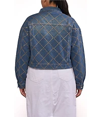 Azalea Wang Plus Size Gramercy-Denim Antique Gold Flat Stud Embellished Point Collar Jean Jacket