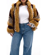 Azalea Wang Plus Size Inez Faux Fur Animal Stripe Stand Collar Zip Front Jacket