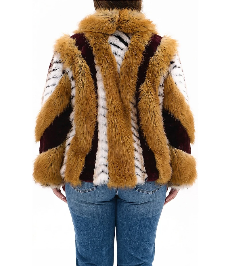 Azalea Wang Plus Size Inez Faux Fur Animal Stripe Stand Collar Zip Front Jacket