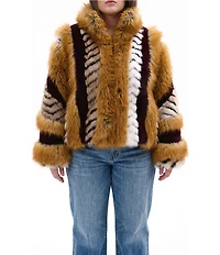 Azalea Wang Plus Size Inez Faux Fur Animal Stripe Stand Collar Zip Front Jacket