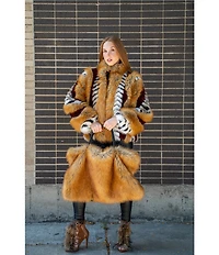 Azalea Wang Plus Size Inez Faux Fur Animal Stripe Stand Collar Zip Front Jacket