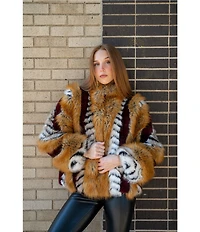 Azalea Wang Plus Size Inez Faux Fur Animal Stripe Stand Collar Zip Front Jacket