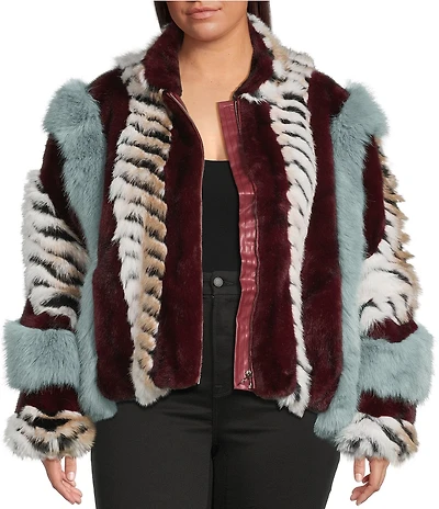 Azalea Wang Plus Size Inez Striped Faux Fur Collared Filled Statement Jacket