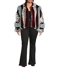 Azalea Wang Plus Size Inez Striped Faux Fur Collared Filled Statement Jacket