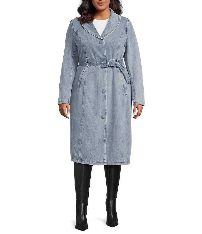 Azalea Wang Plus Size Kaya Denim Faux Fur Collared Trench Coat