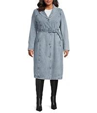 Azalea Wang Plus Size Kaya Denim Faux Fur Collared Trench Coat