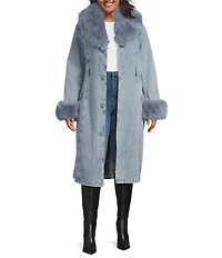 Azalea Wang Plus Size Kaya Denim Faux Fur Collared Trench Coat