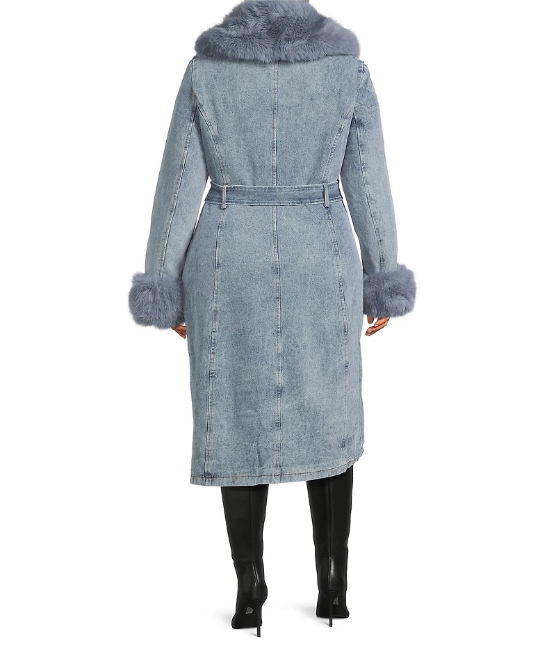 Azalea Wang Plus Size Kaya Denim Faux Fur Collared Trench Coat