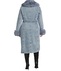 Azalea Wang Plus Size Kaya Denim Faux Fur Collared Trench Coat