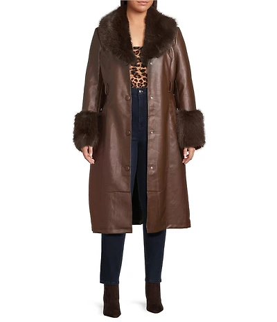 Azalea Wang Plus Size Kaya Faux Fur Oversize Shawl Collar Belted Snap Front Trench Coat